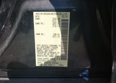 2014 Nissan Altima 2.5/2.5 S/2.5 Sl/2.5 Sv z USA, uszkodzony, nr VIN 1N4AL3AP9EC263723